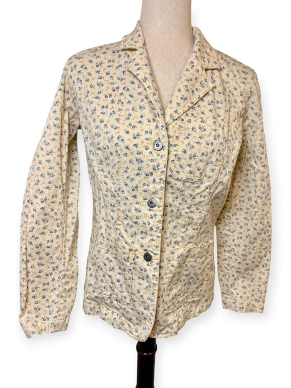 Vintage Y2K Liz Claiborne Cream Blue Floral Denim Jacket Size Small